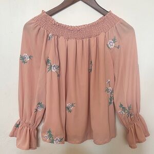 Chic Off-Shoulder Embroidered Blouse - Dusty Rose size M